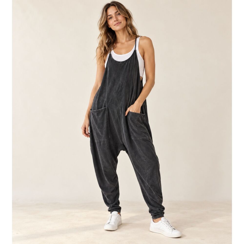 Free People FP Movement Hot Shot Onesie Jumpsuit Washed Black Women’s M